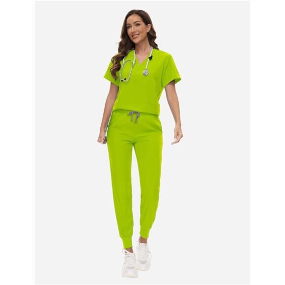 VIAOLI Scrubs for Women Set V-Neck Pocket Top & Drawstring Jogger Scrub Pants - Picture 2 of 7